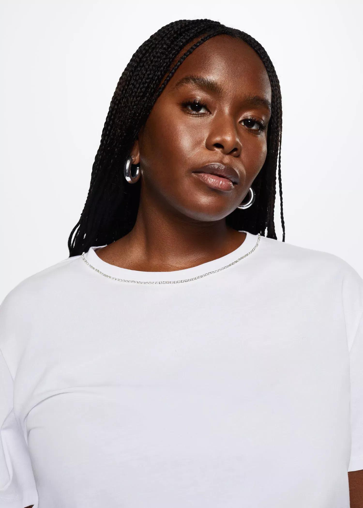 White Strass Cotton T-Shirt, , large image number 6