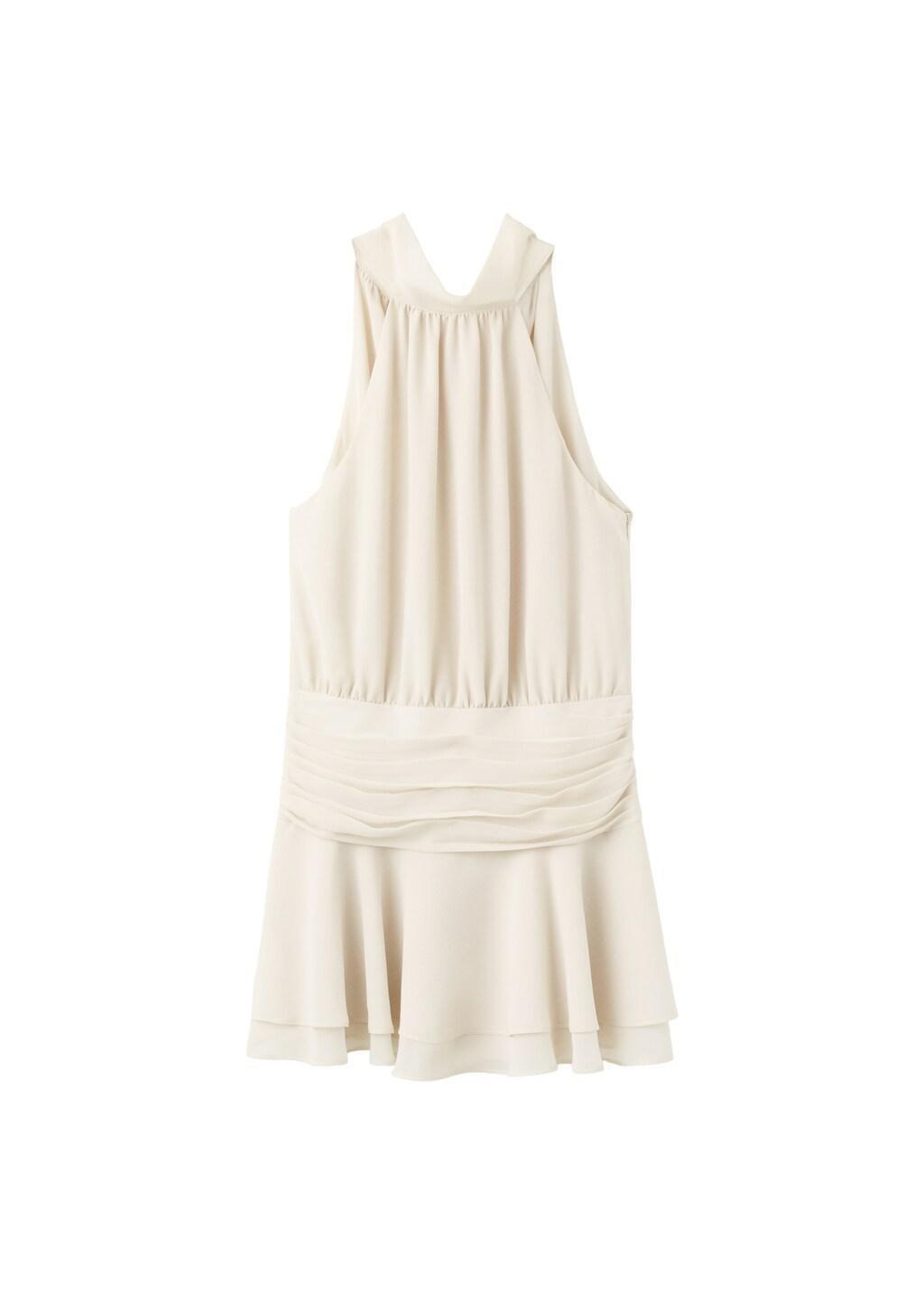 Beige Draped Waist Halter Dress, Light Beige, large image number 3