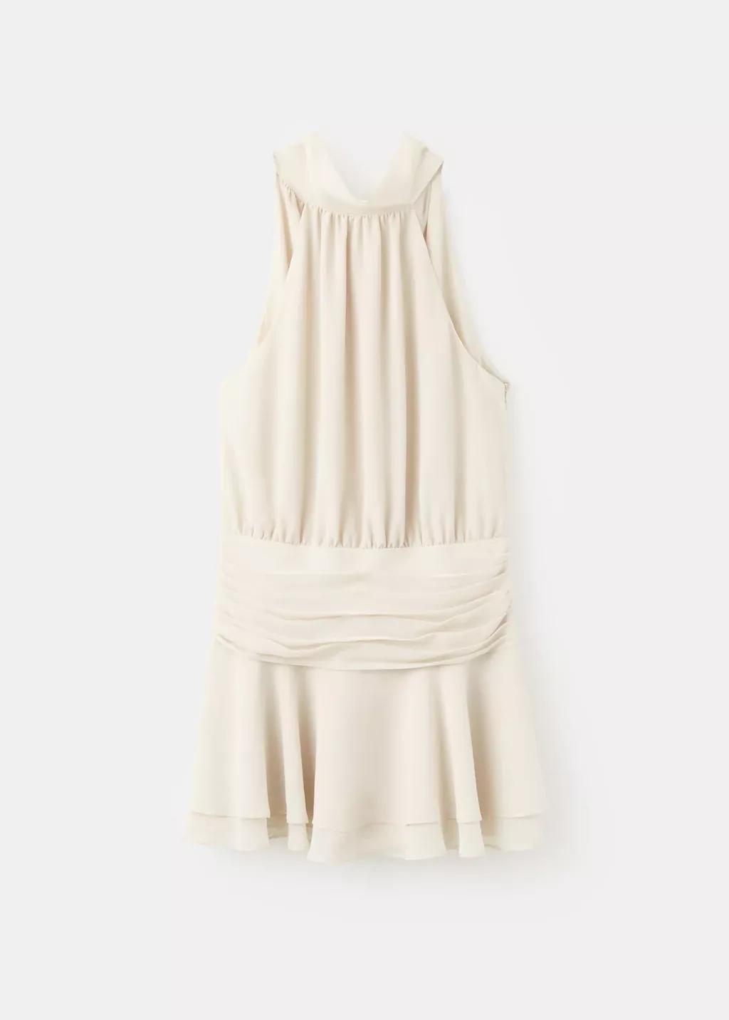 Beige Draped Waist Halter Dress, Light Beige, large image number 4