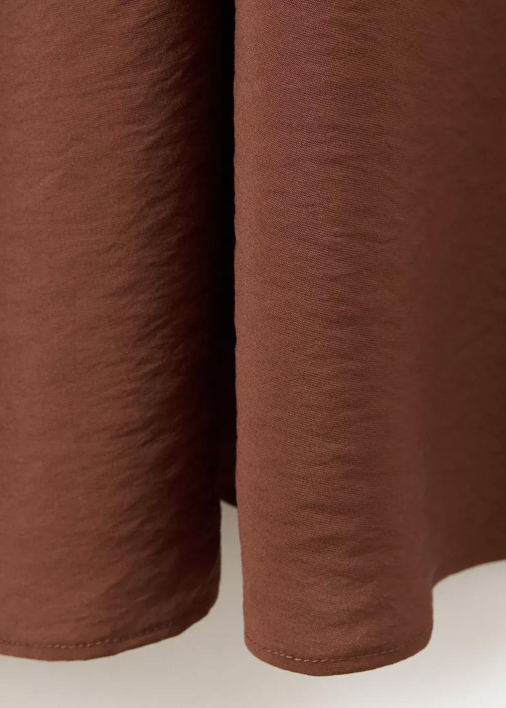 Brown Ruched V-Neck Dress, Dark Brown, large image number 3