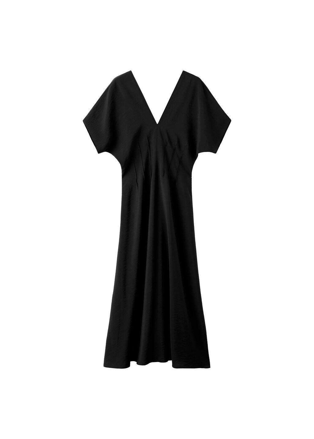 Black Ruched V-Neck Dress, Black, large image number 4