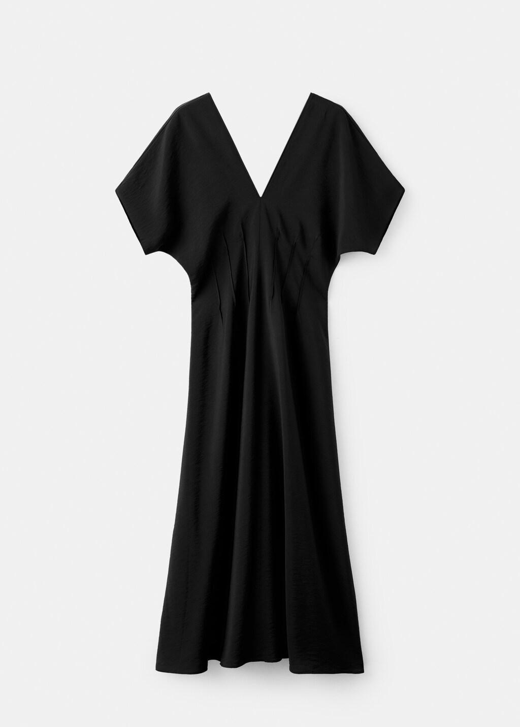 Black Ruched V-Neck Dress, Black, large image number 5