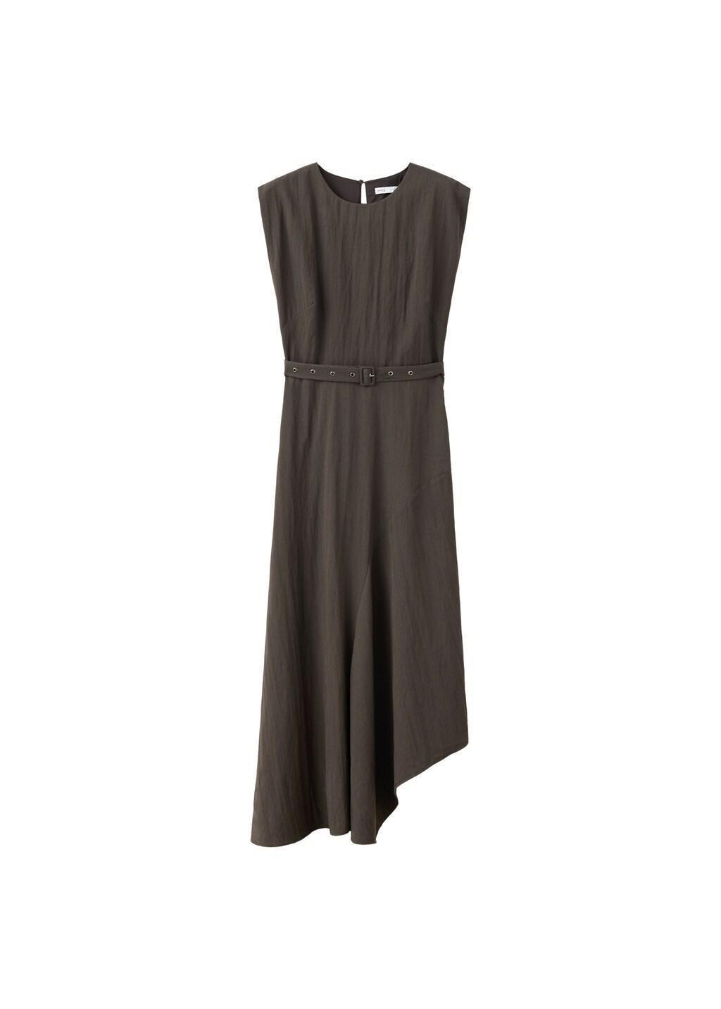 BROWN Asymmetrical dress with belt, Brown, large image number 5