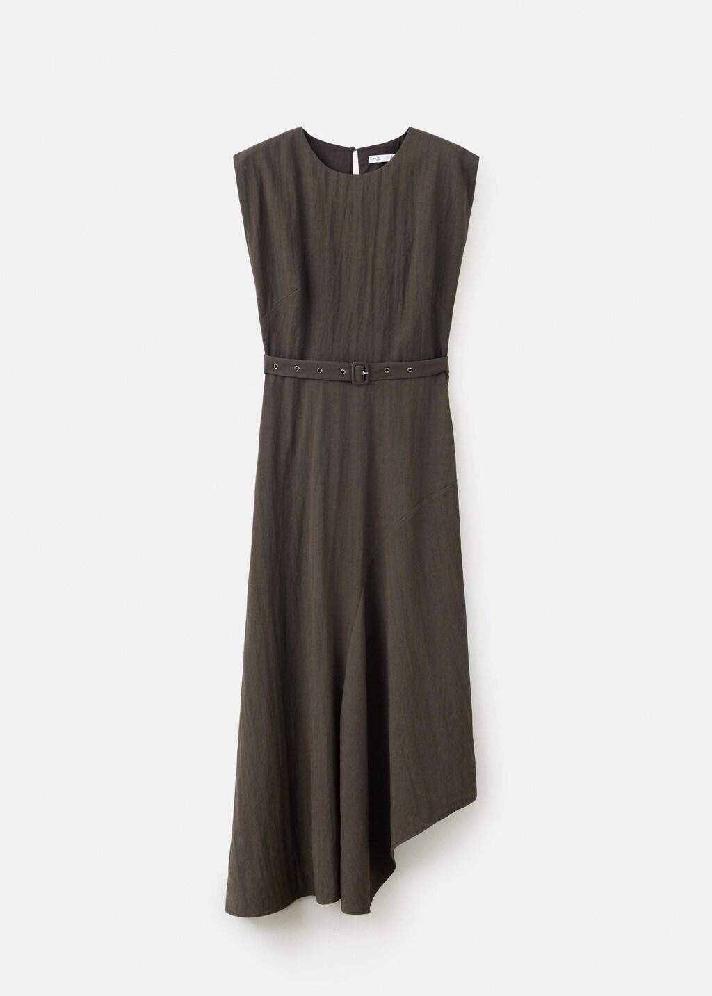 BROWN Asymmetrical dress with belt, Brown, large image number 6