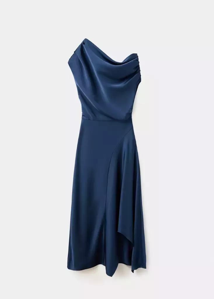 Navy Asymmetrical Satin Dress, Navy, large image number 4