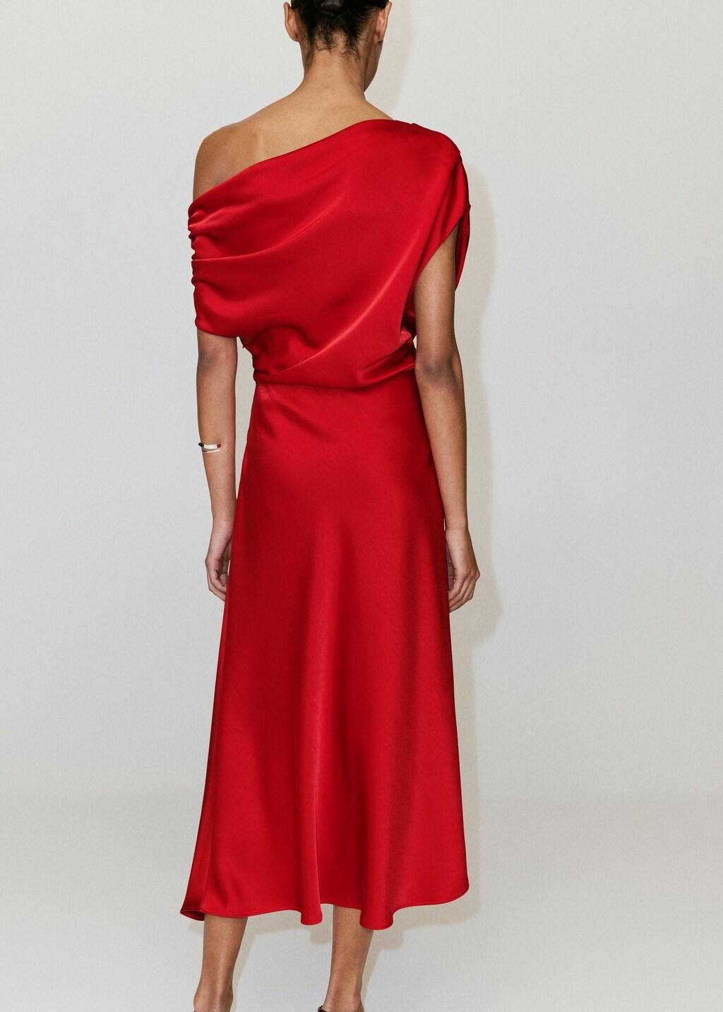 Red Asymmetrical Satin Dress, Red, large image number 2