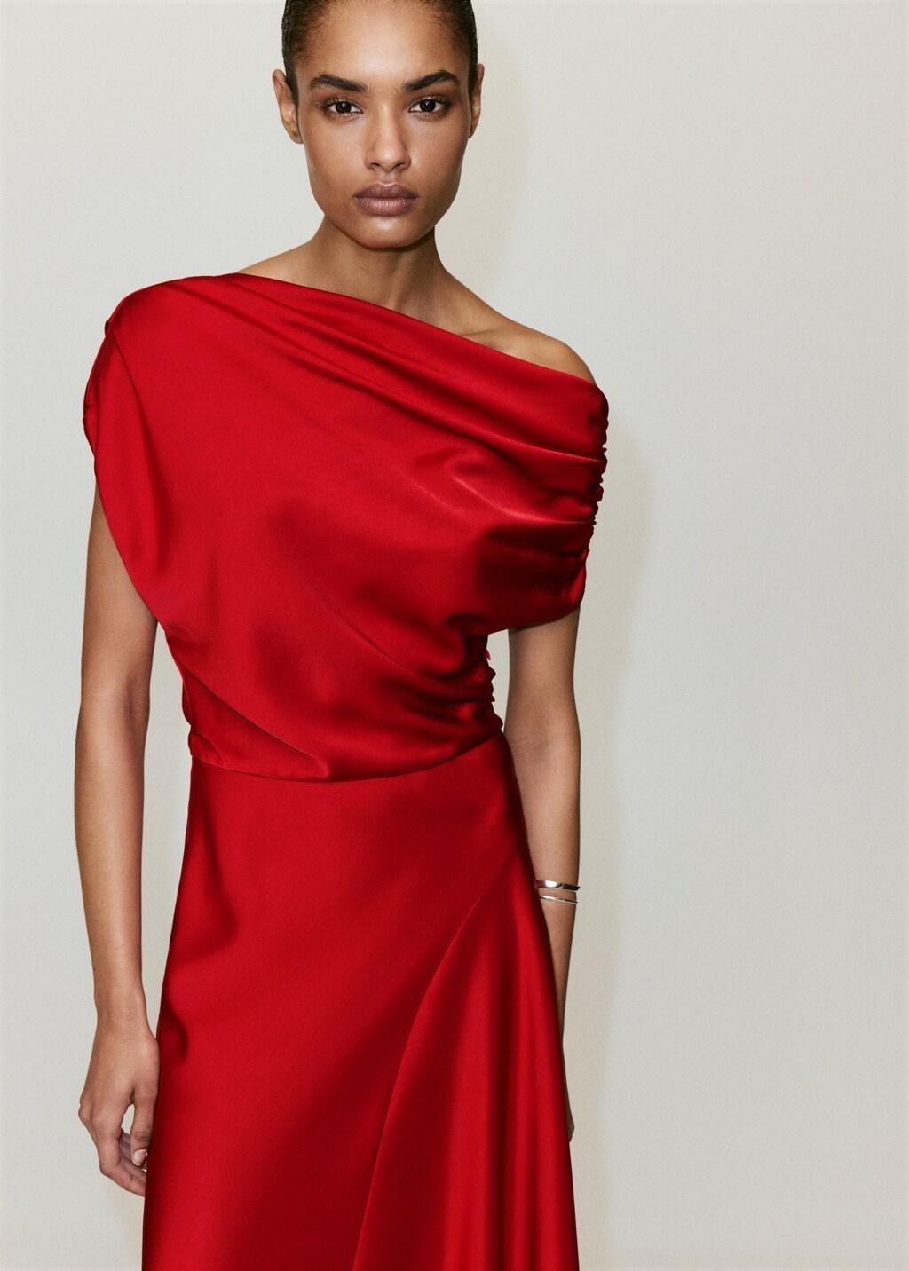 Red Asymmetrical Satin Dress, Red, large image number 3