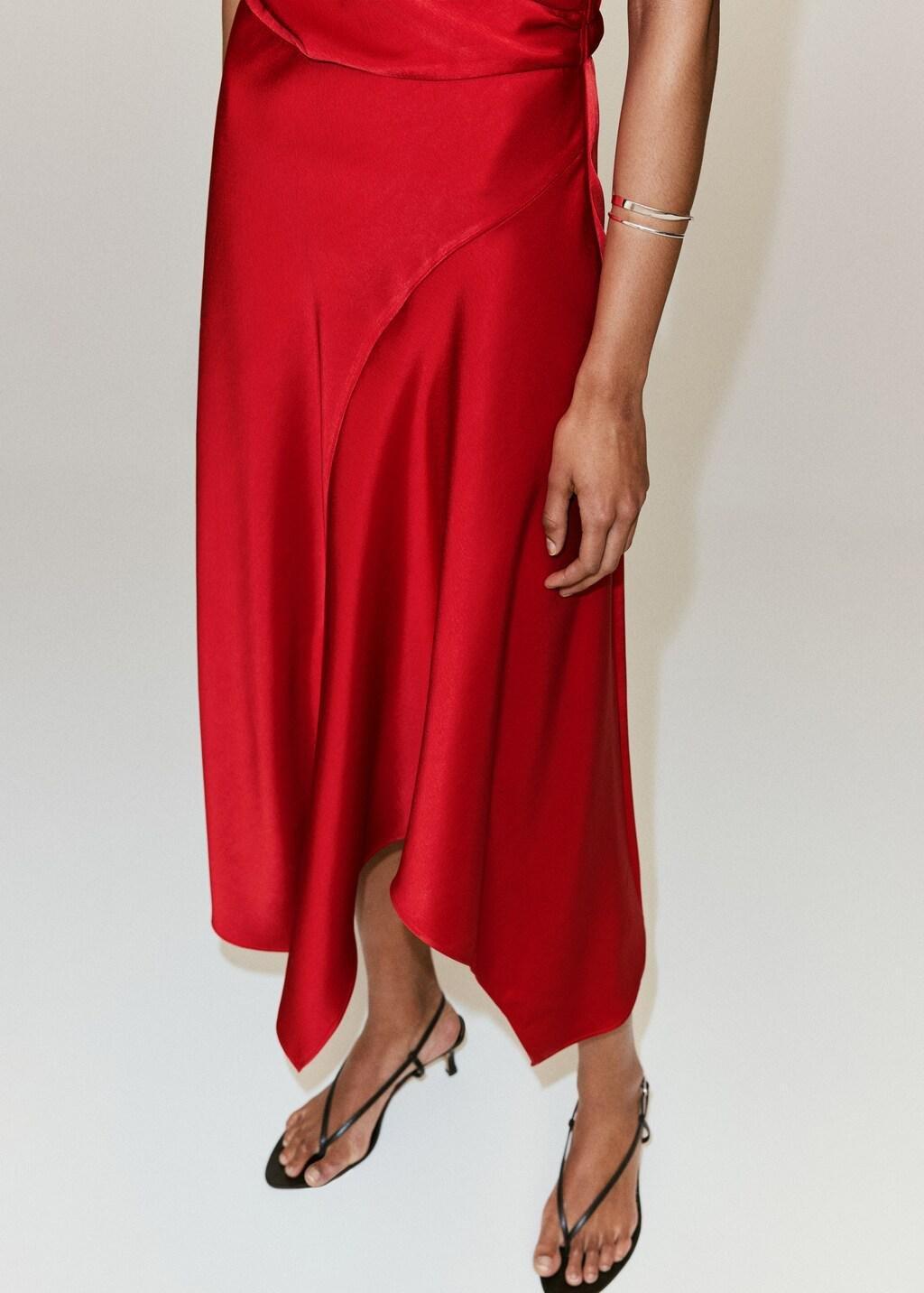 Red Asymmetrical Satin Dress, Red, large image number 4