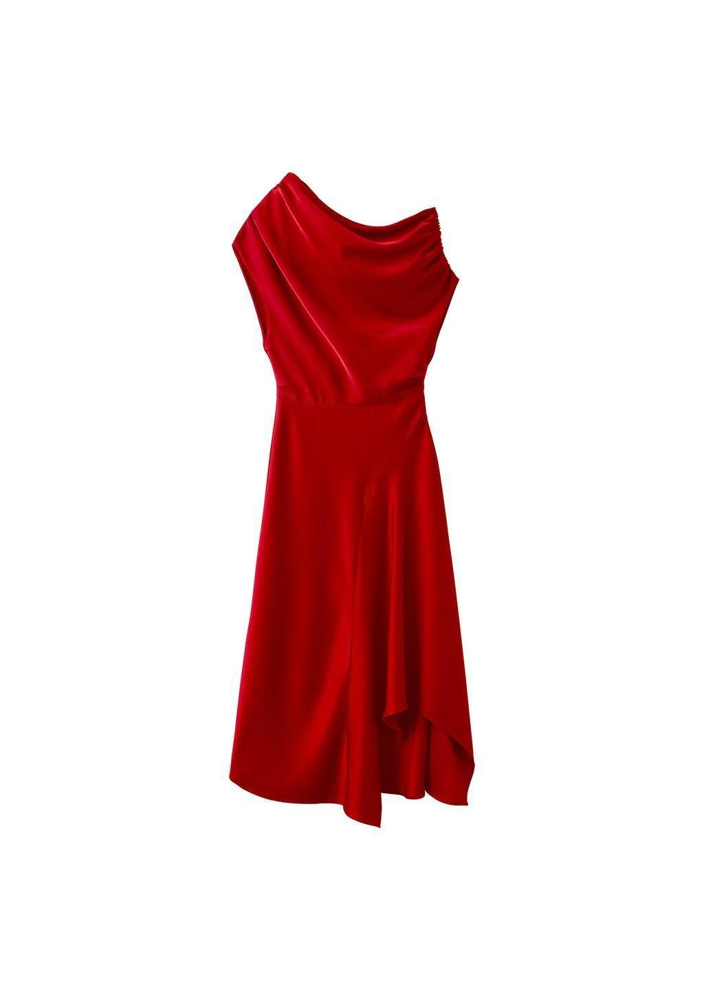 Red Asymmetrical Satin Dress, Red, large image number 6