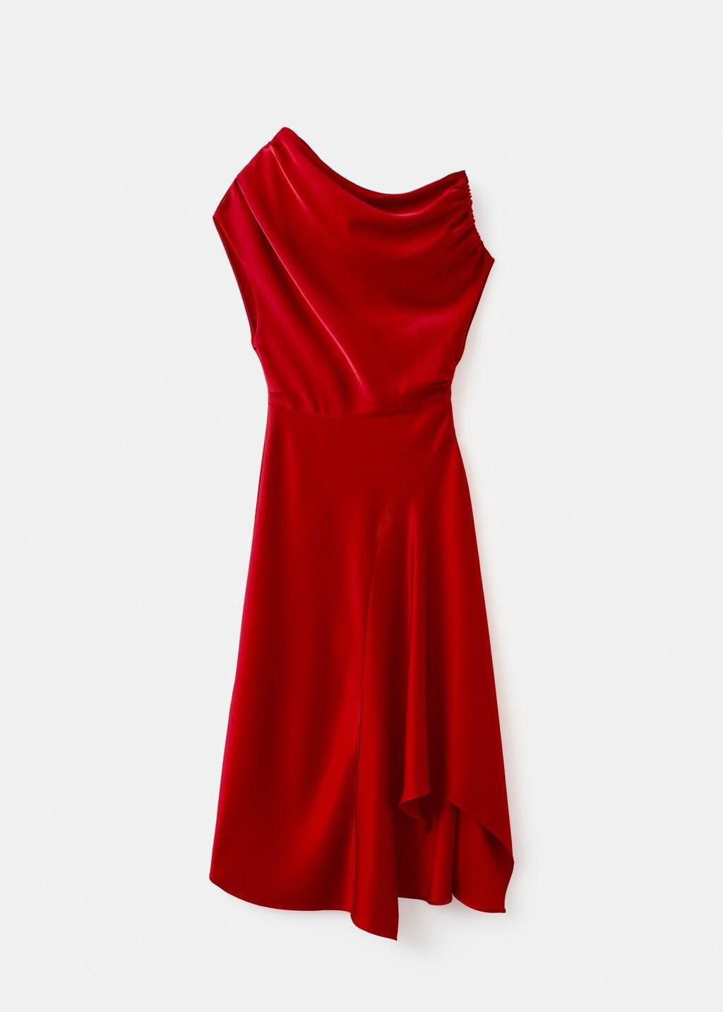 Red Asymmetrical Satin Dress, Red, large image number 7