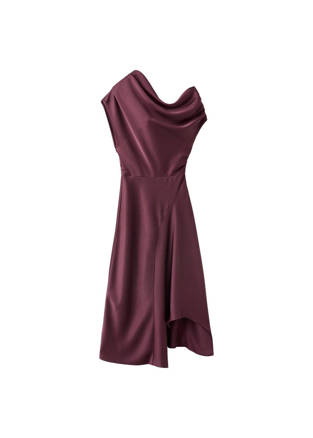Red Asymmetrical Satin Dress, Dark Red, large image number 3