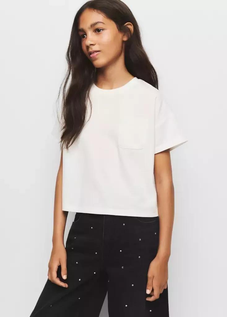 WHITE Cotton T-shirt with back slit, Kids Girl, Natural White, large image number 1