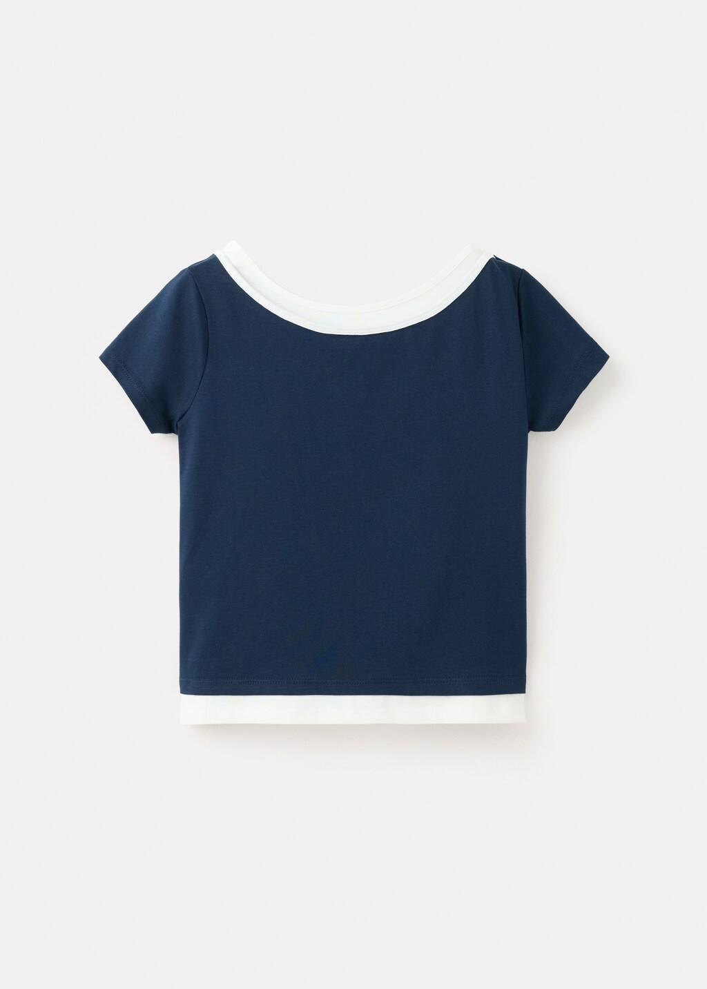 Blue Double Cotton T-Shirt, Kids Girl, Navy, large image number 0