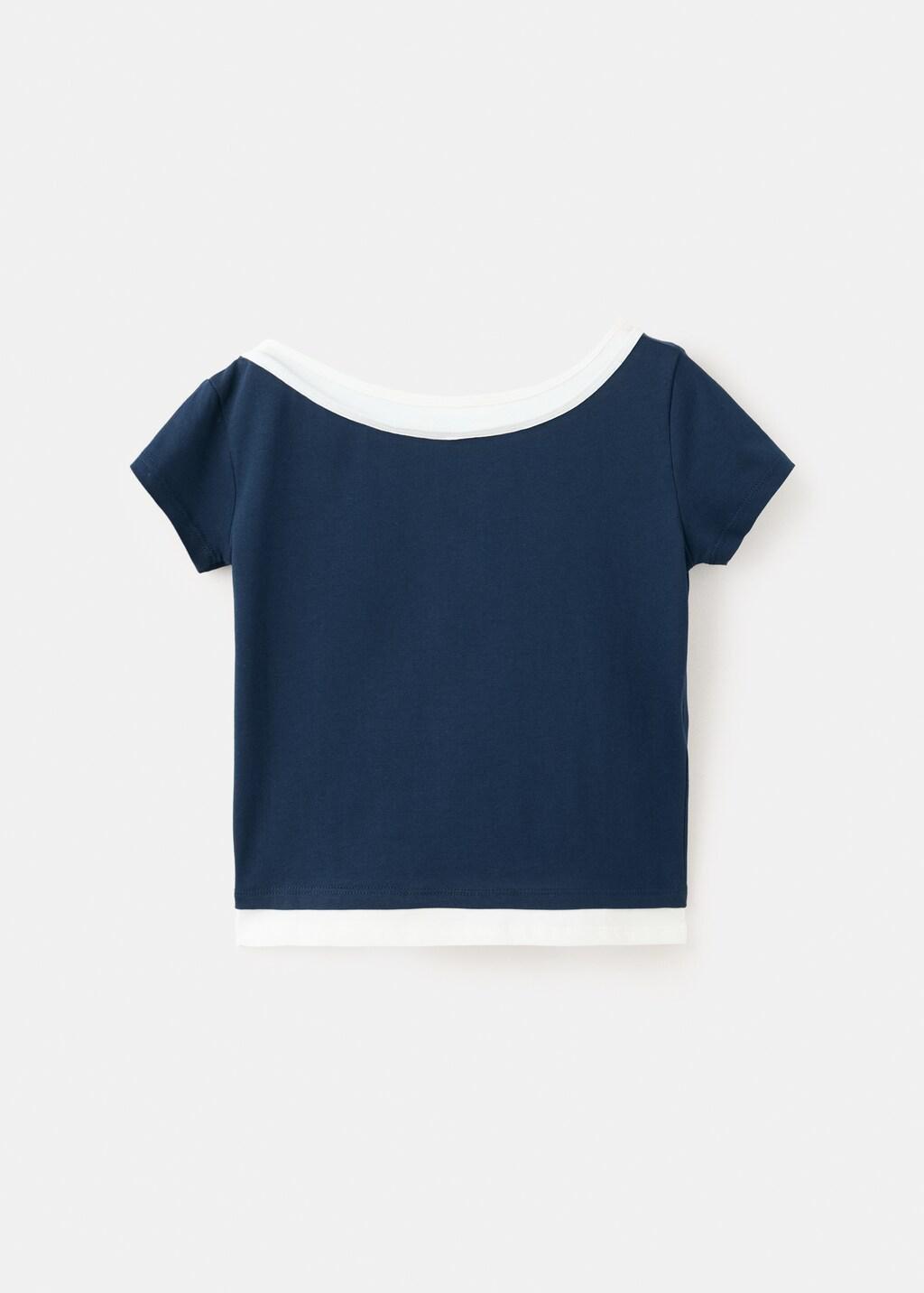 Blue Double Cotton T-Shirt, Kids Girl, Navy, medium