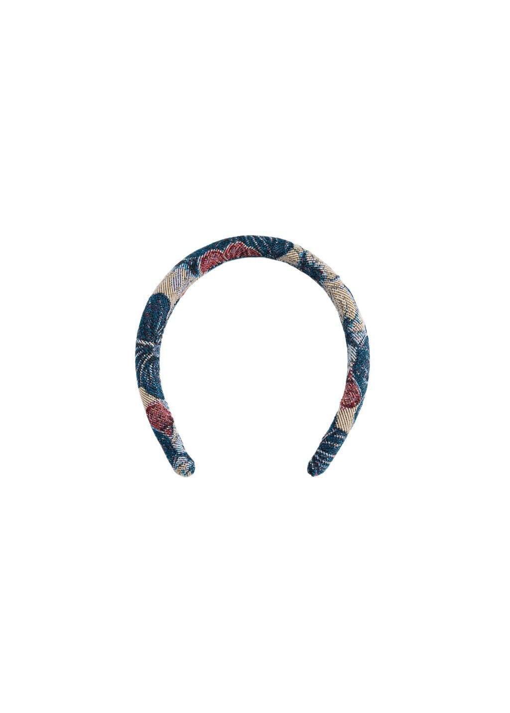 Blue Printed Flowers Headband, Kids Girls, Medium Blue, large image number 1