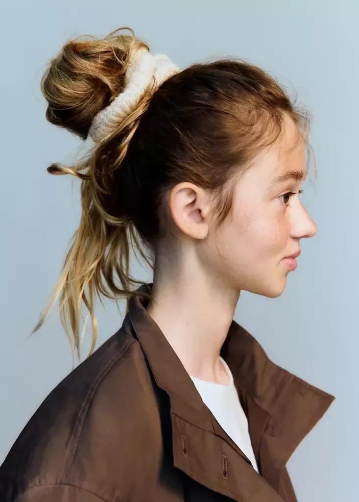 Beige Texture Scrunchies, Set Of 2, , large image number 1