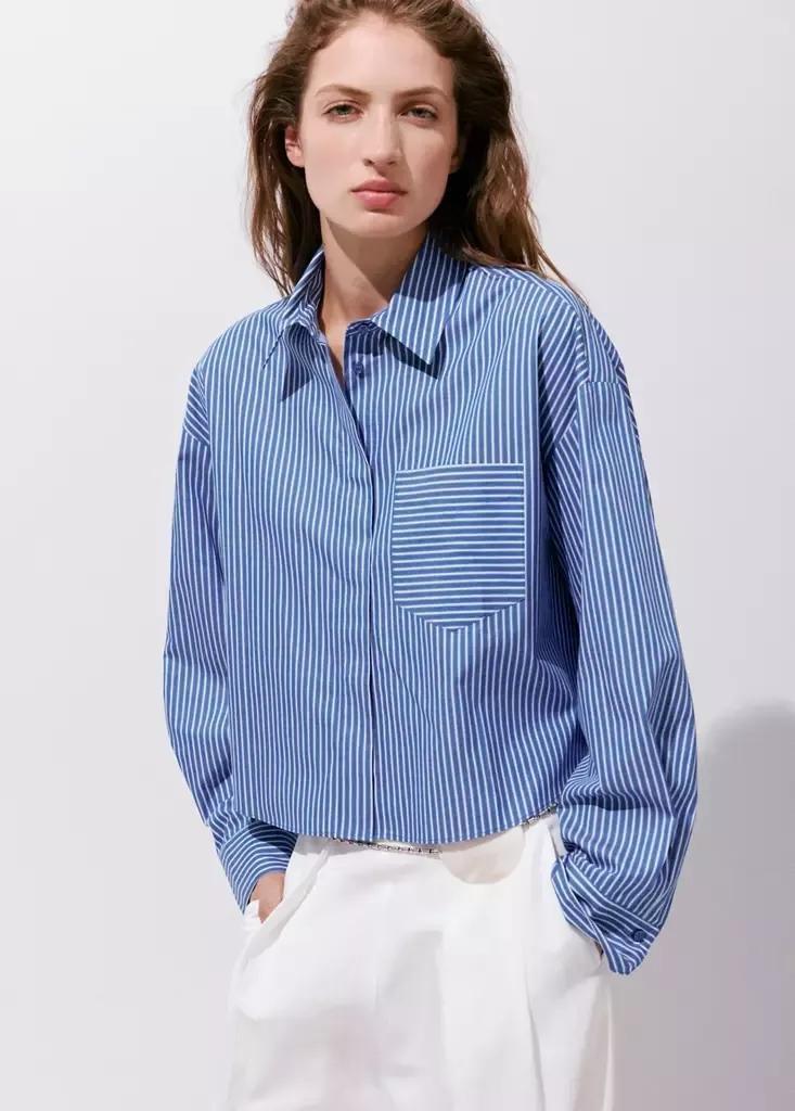 Blue Pocket Striped Shirt, Medium Blue, large image number 1