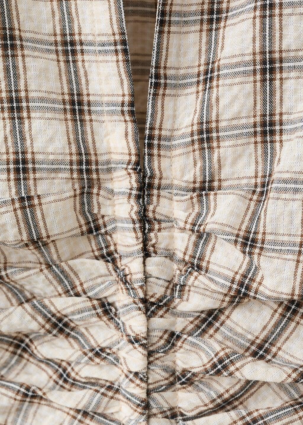 Brown Checked Gathered Shirt, Brown, large image number 3