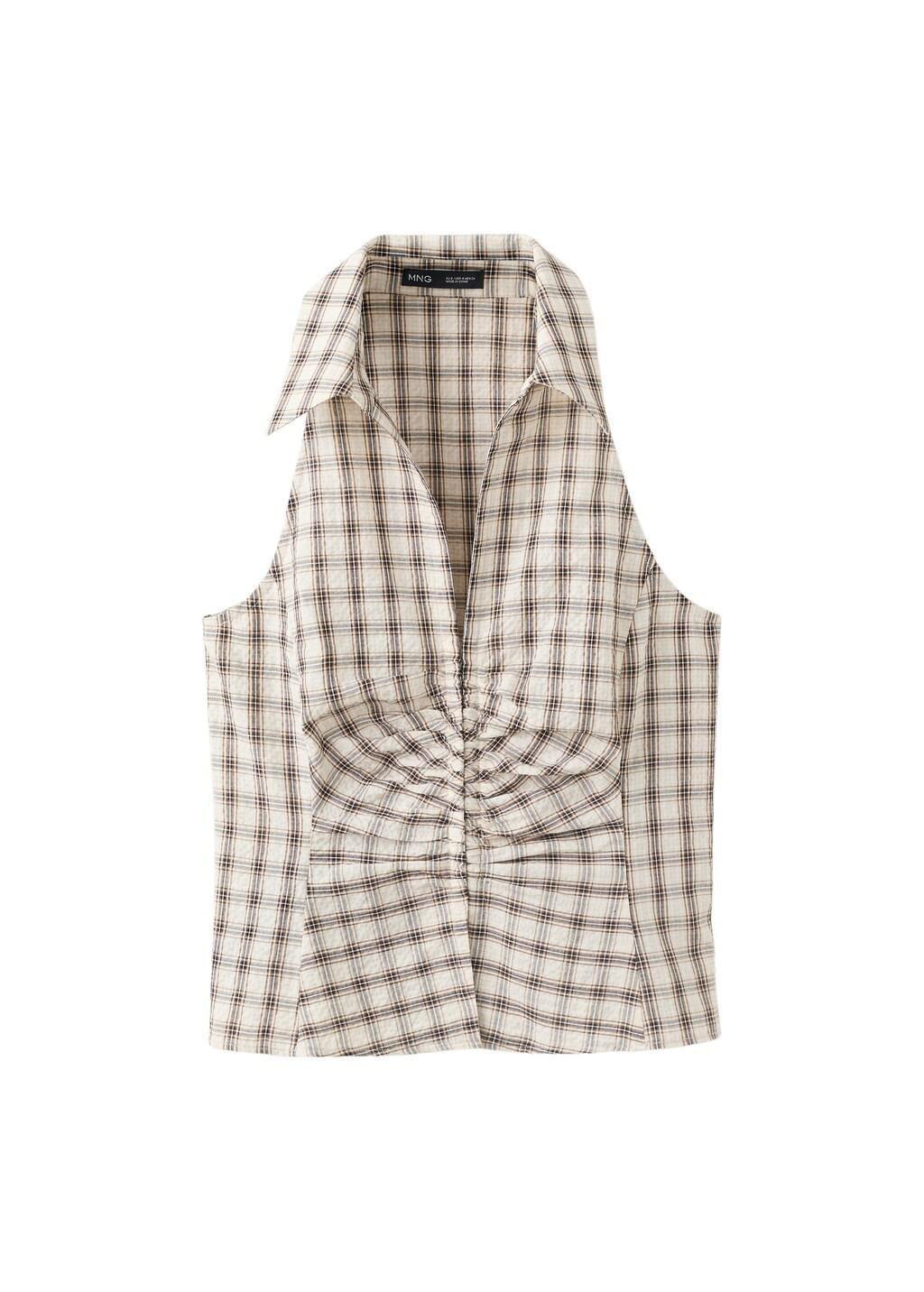 Brown Checked Gathered Shirt, Brown, large image number 4