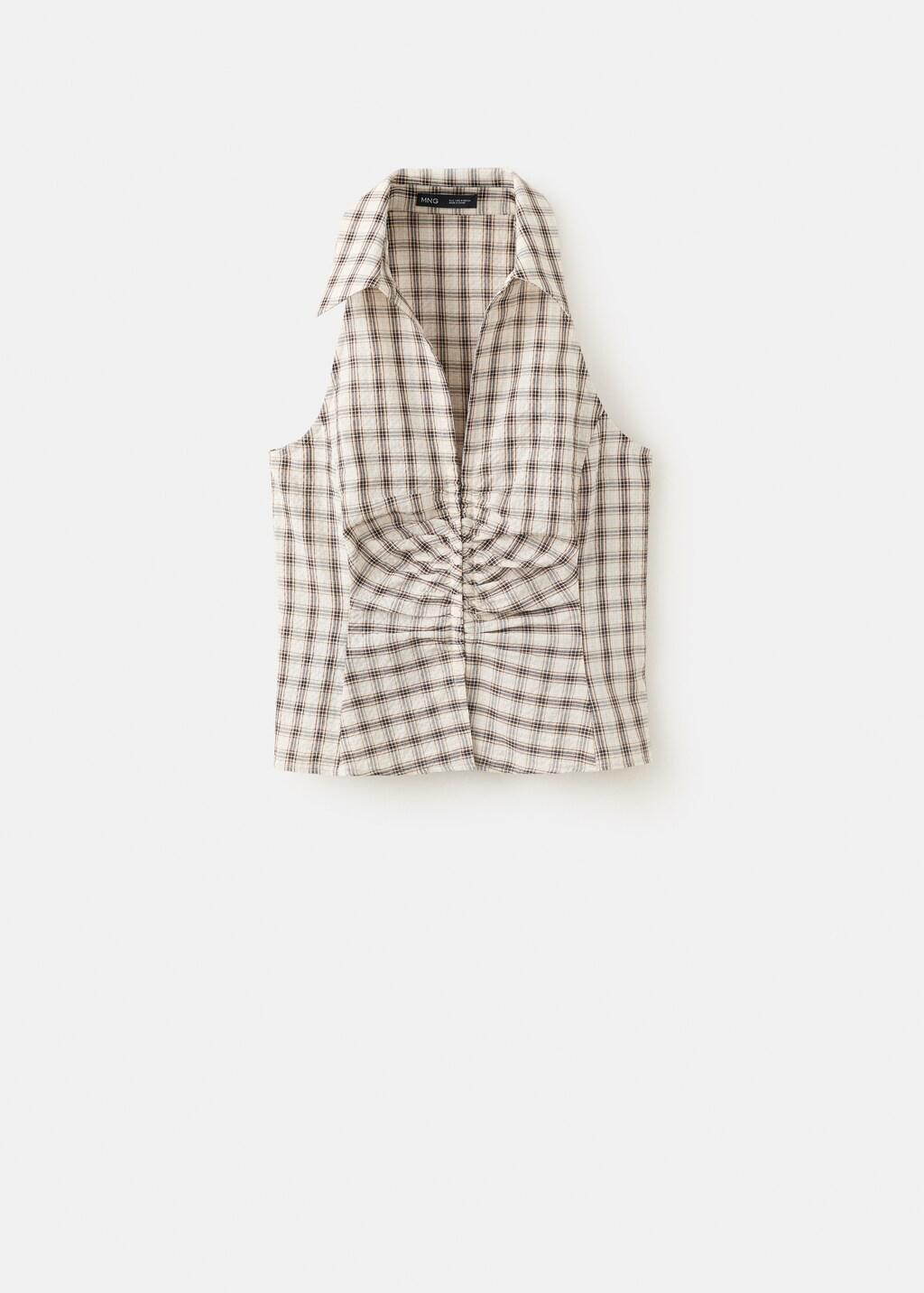 Brown Checked Gathered Shirt, Brown, large image number 5