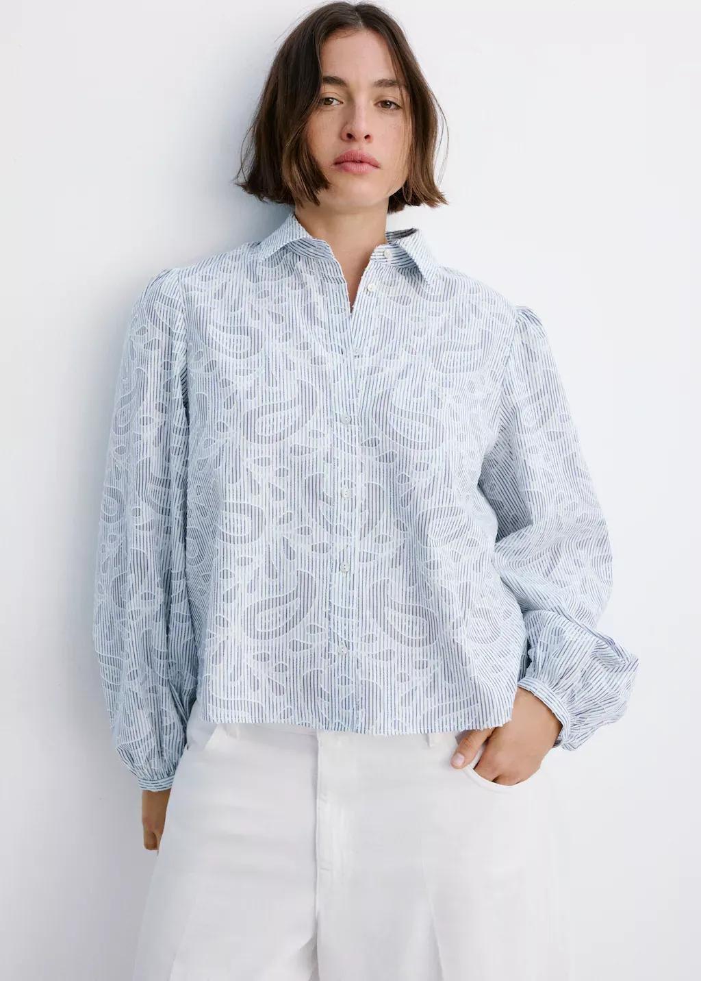 Blue Striped Shirt With Embroidered Details, Light-Pastel Blue, large image number 4