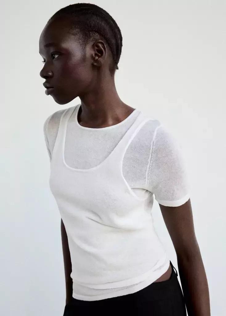 White Layered Knit Sweater, White, large image number 0