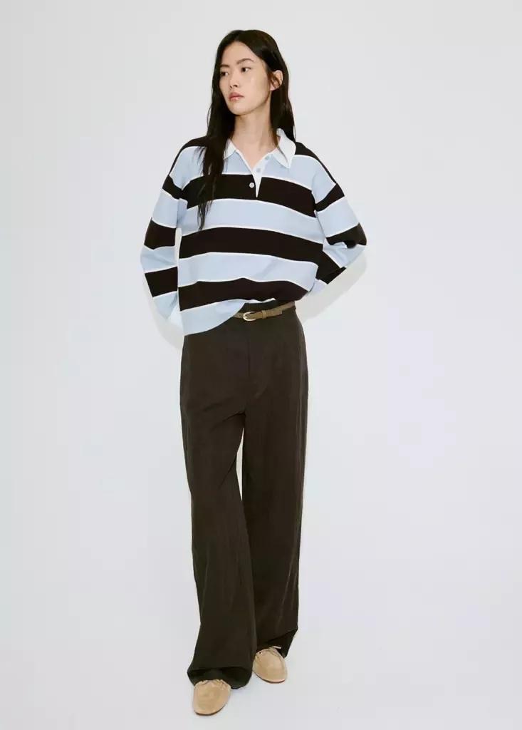 Blue Striped Polo Neck Sweater, Light-Pastel Blue, medium