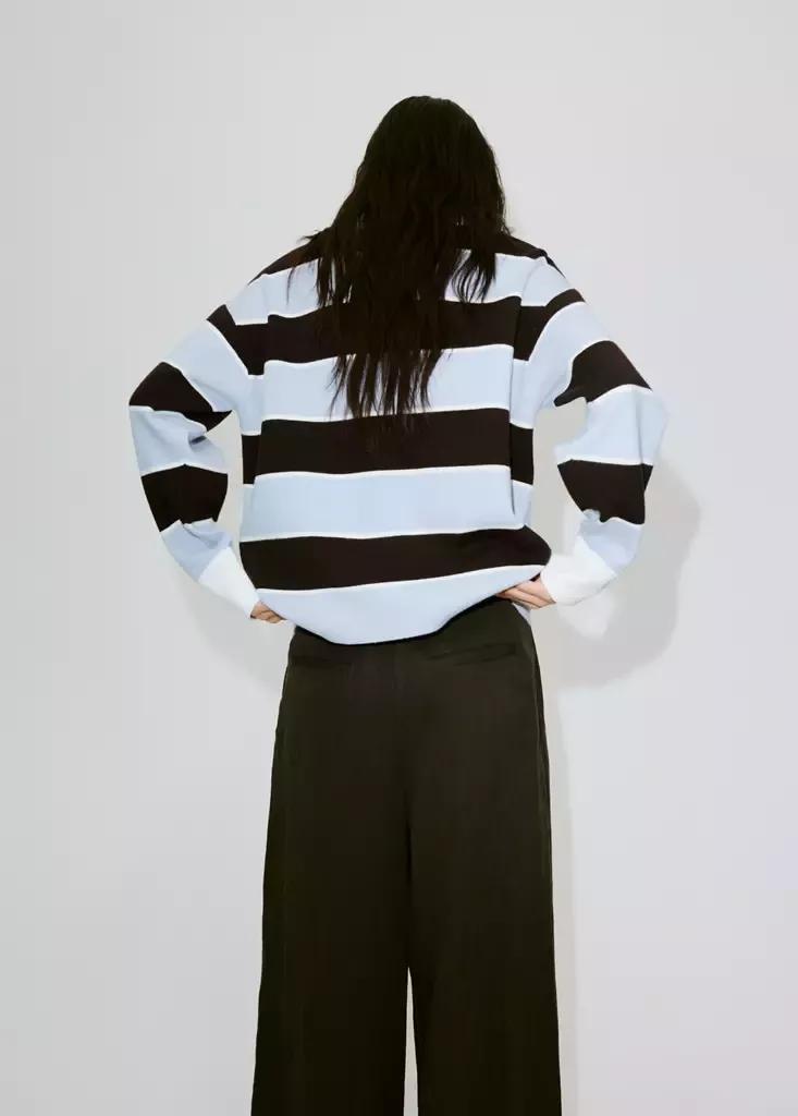 Blue Striped Polo Neck Sweater, Light-Pastel Blue, large image number 2