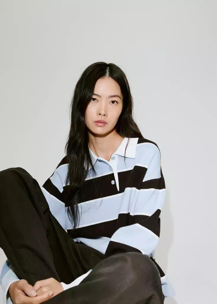 Blue Striped Polo Neck Sweater, Light-Pastel Blue, large image number 4
