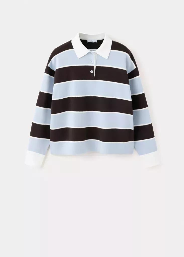 Blue Striped Polo Neck Sweater, Light-Pastel Blue, large image number 5
