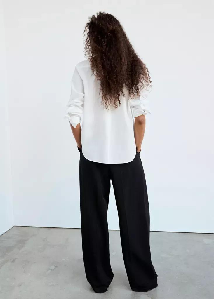 White Cotton And Lyocell Blend Straight Shirt, Natural White, large image number 2