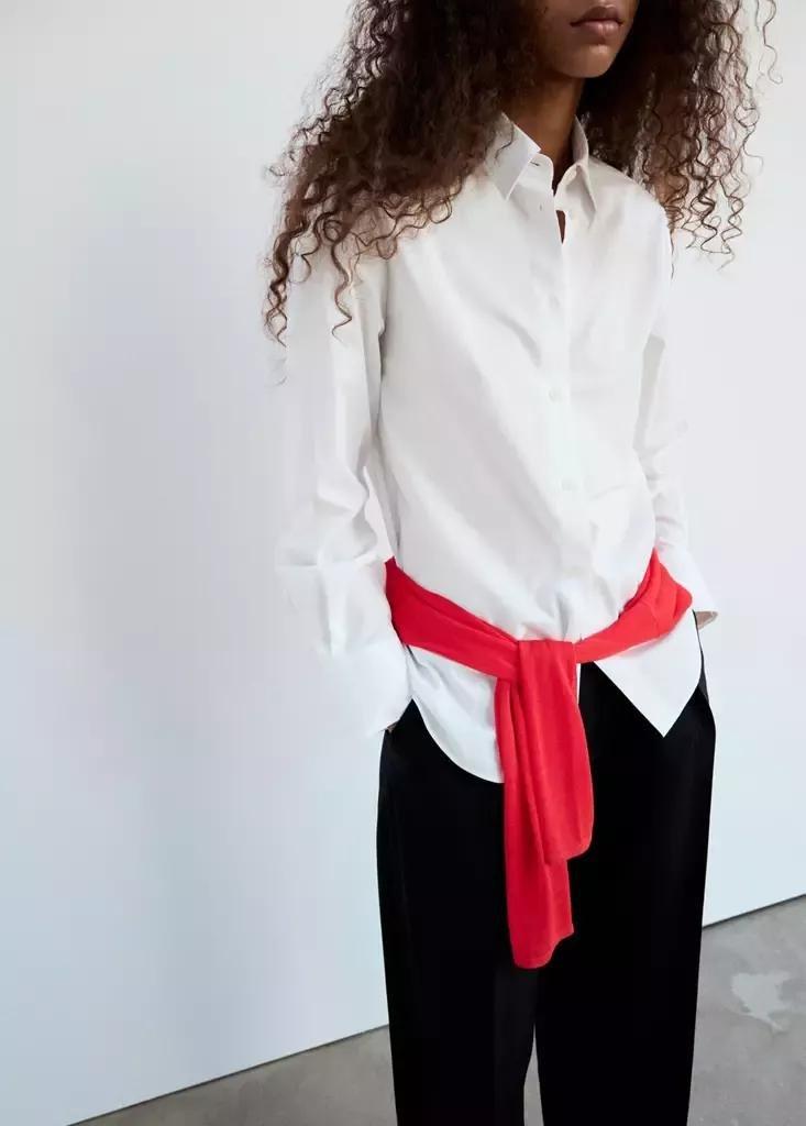 White Cotton And Lyocell Blend Straight Shirt, Natural White, large image number 4