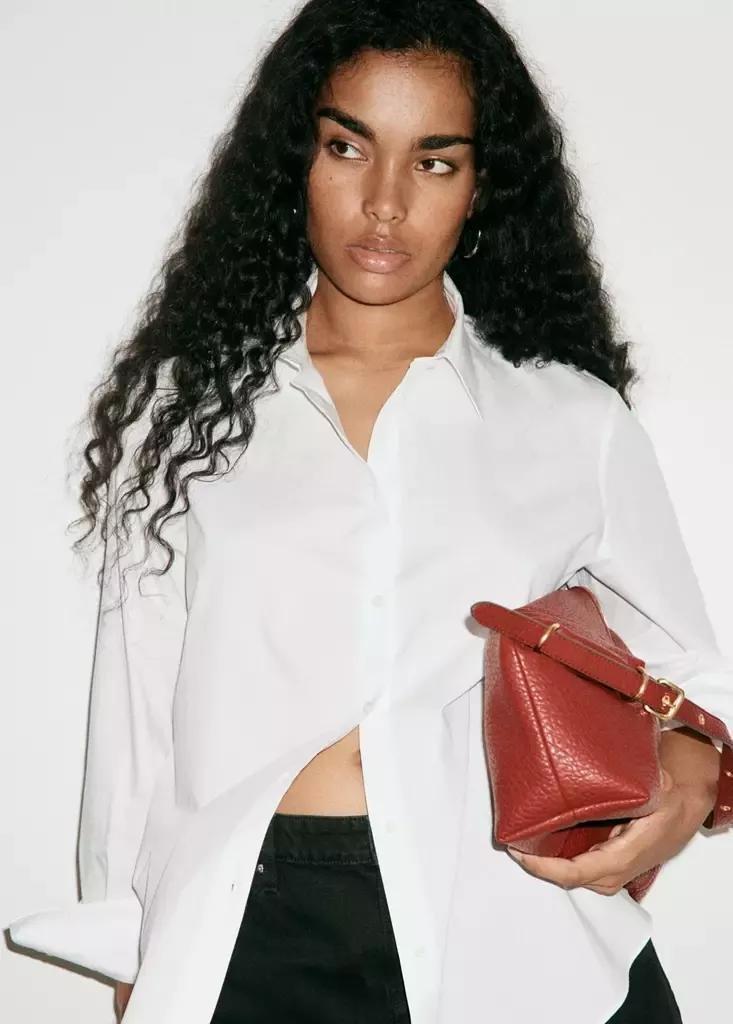White Cotton And Lyocell Blend Straight Shirt, Natural White, large image number 11
