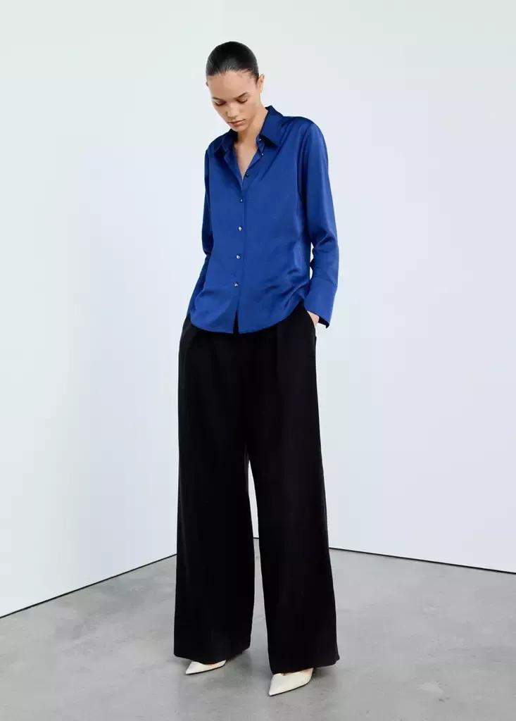 Blue Regular-Fit Satin Shirt, , medium