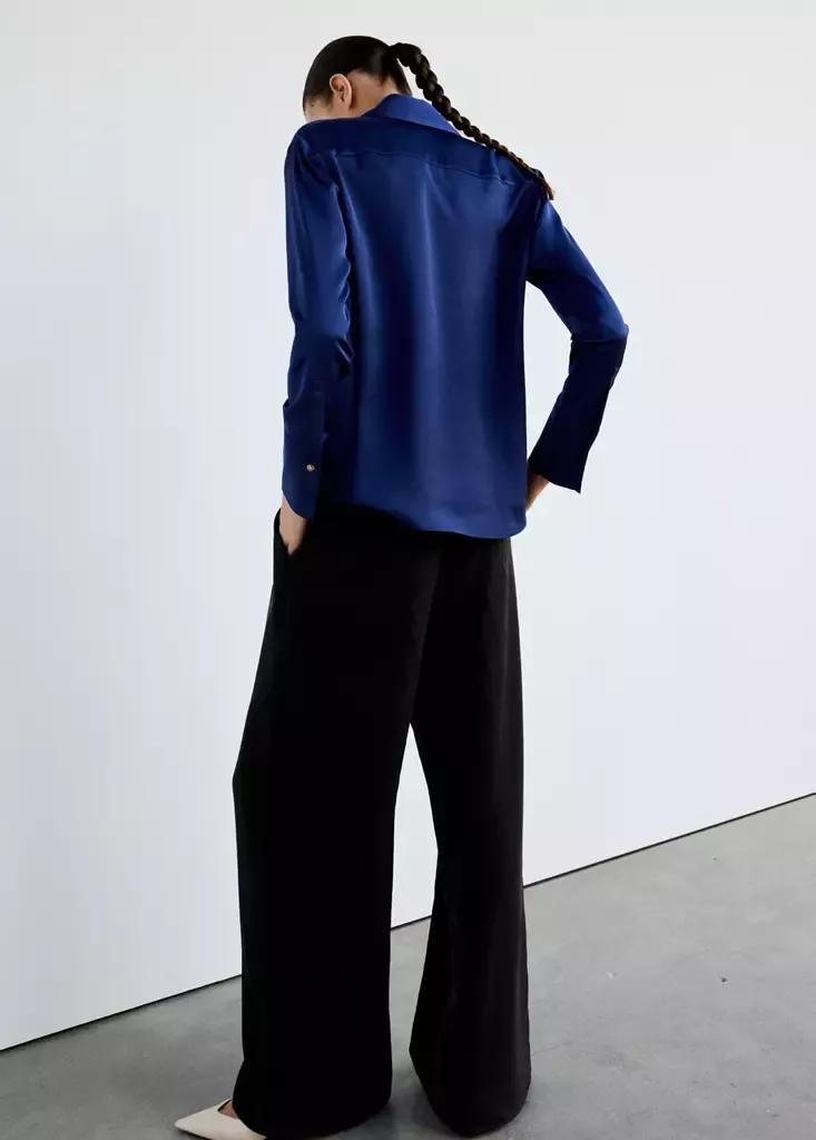 Blue Regular-Fit Satin Shirt, , large image number 2