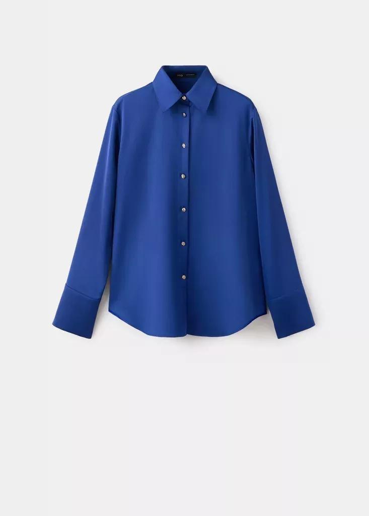 Blue Regular-Fit Satin Shirt, , large image number 4
