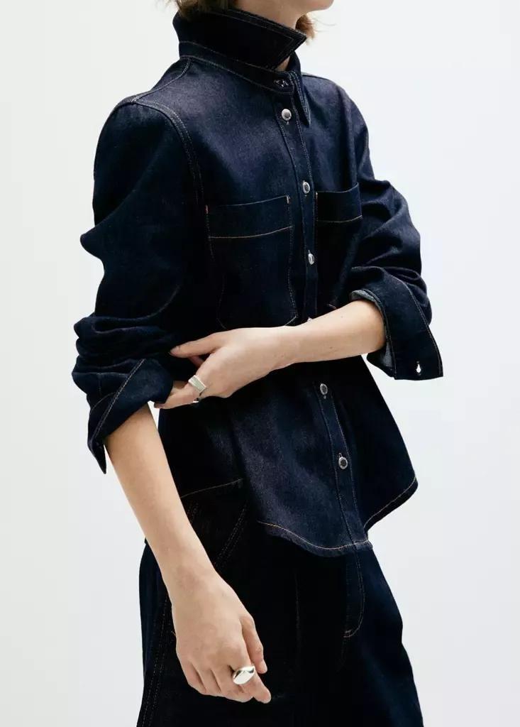 Navy Denim Shirt With Pockets, Open Blue, medium
