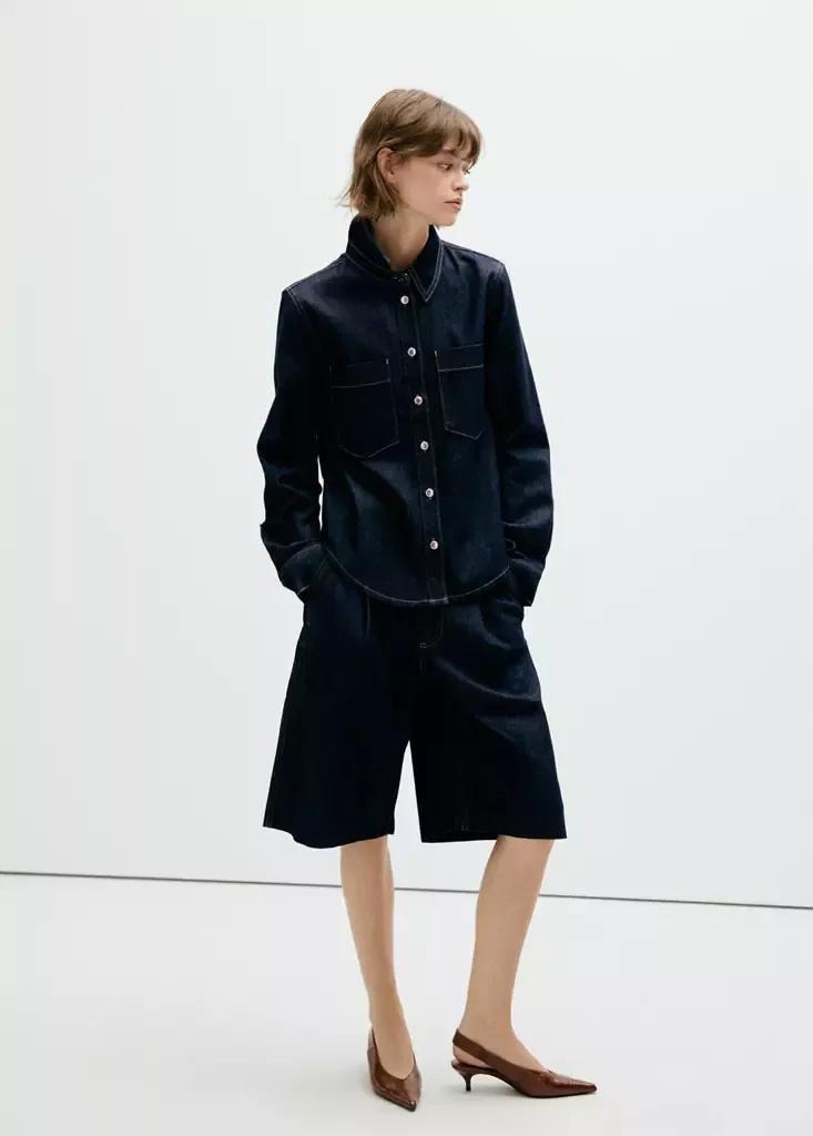Navy Denim Shirt With Pockets, Open Blue, large image number 1