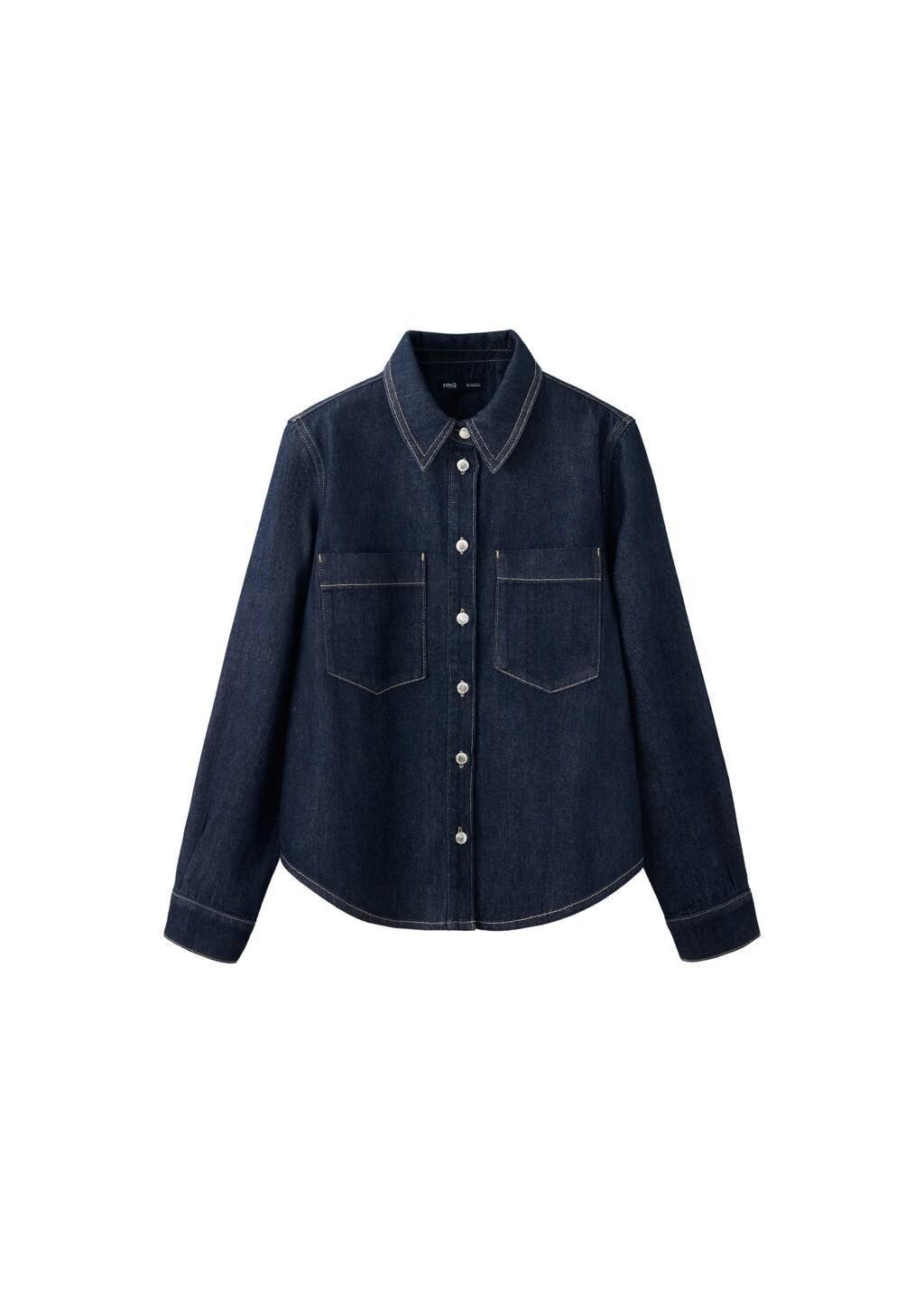 Navy Denim Shirt With Pockets, Open Blue, large image number 5