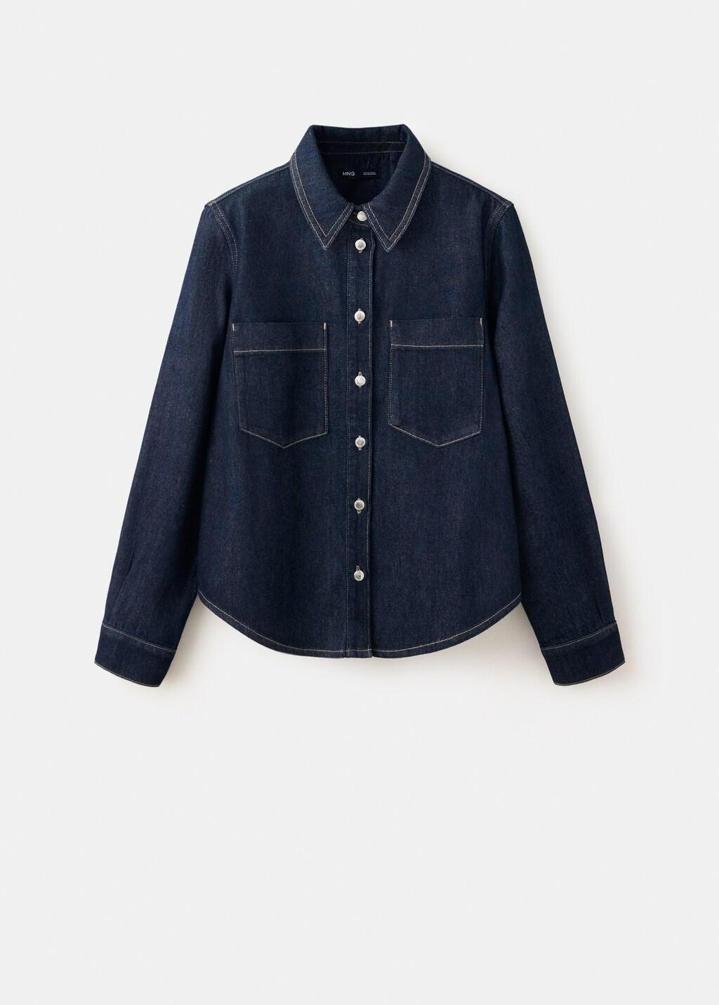 Navy Denim Shirt With Pockets, Open Blue, large image number 6