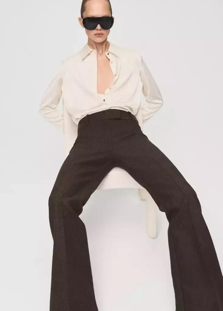 Beige Satin Finish Flowy Shirt, Light Beige, large image number 4