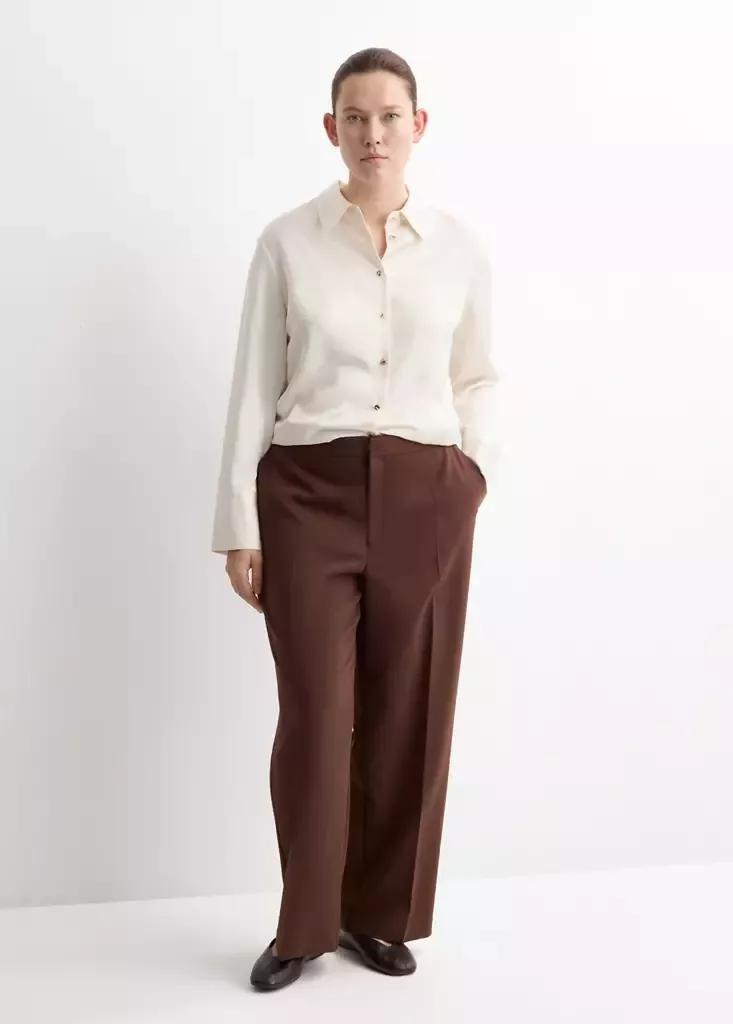Beige Satin Finish Flowy Shirt, Light Beige, large image number 10
