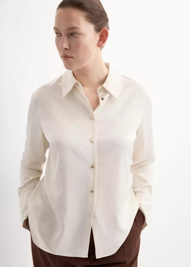 Beige Satin Finish Flowy Shirt, Light Beige, large image number 11