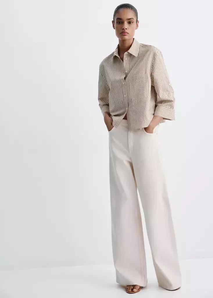 Brown Striped Shirt With Strass, Brown, large image number 0