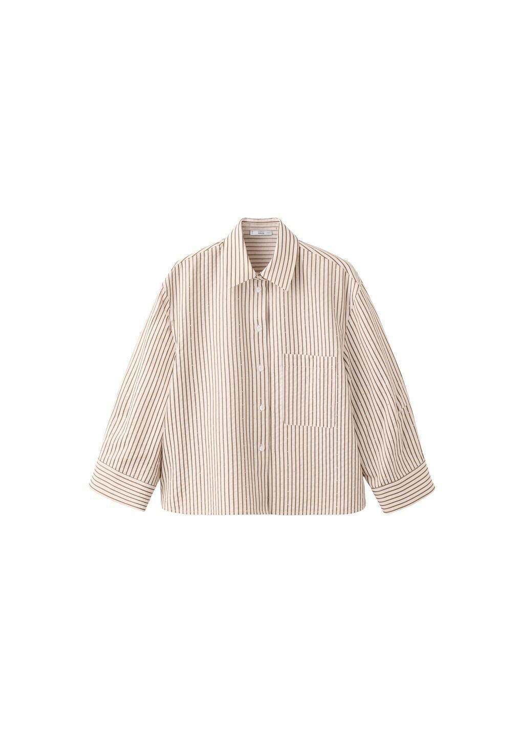 Brown Striped Shirt With Strass, Brown, large image number 4