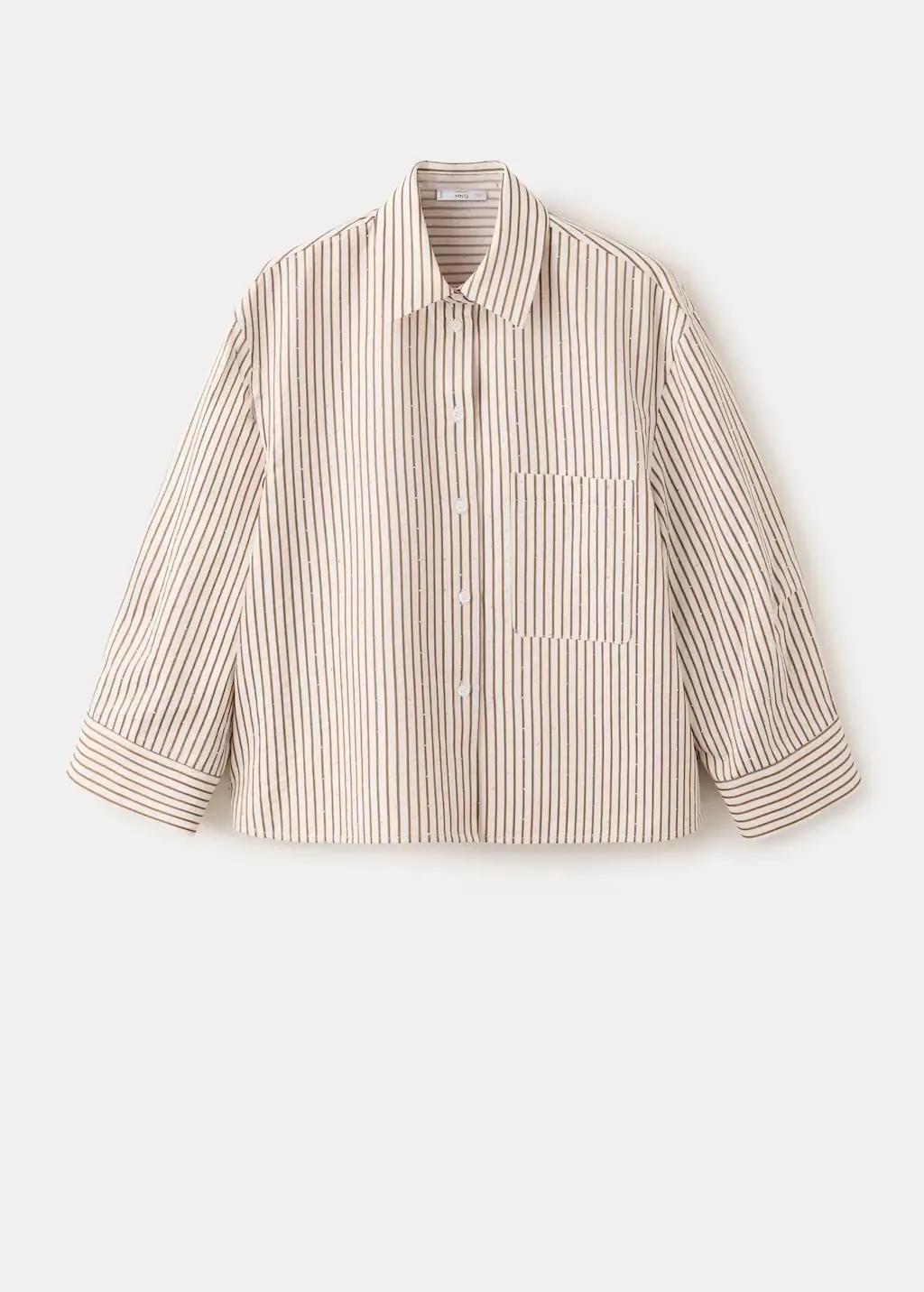 Brown Striped Shirt With Strass, Brown, large image number 5