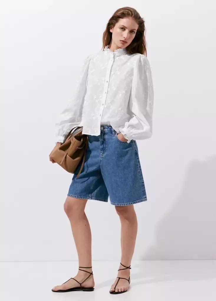 White Blouse With Floral Embroideries, White, large image number 1