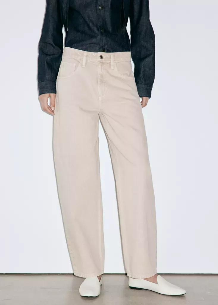 Beige High-Rise Balloon Jeans, Light Pastel Brown, large image number 1