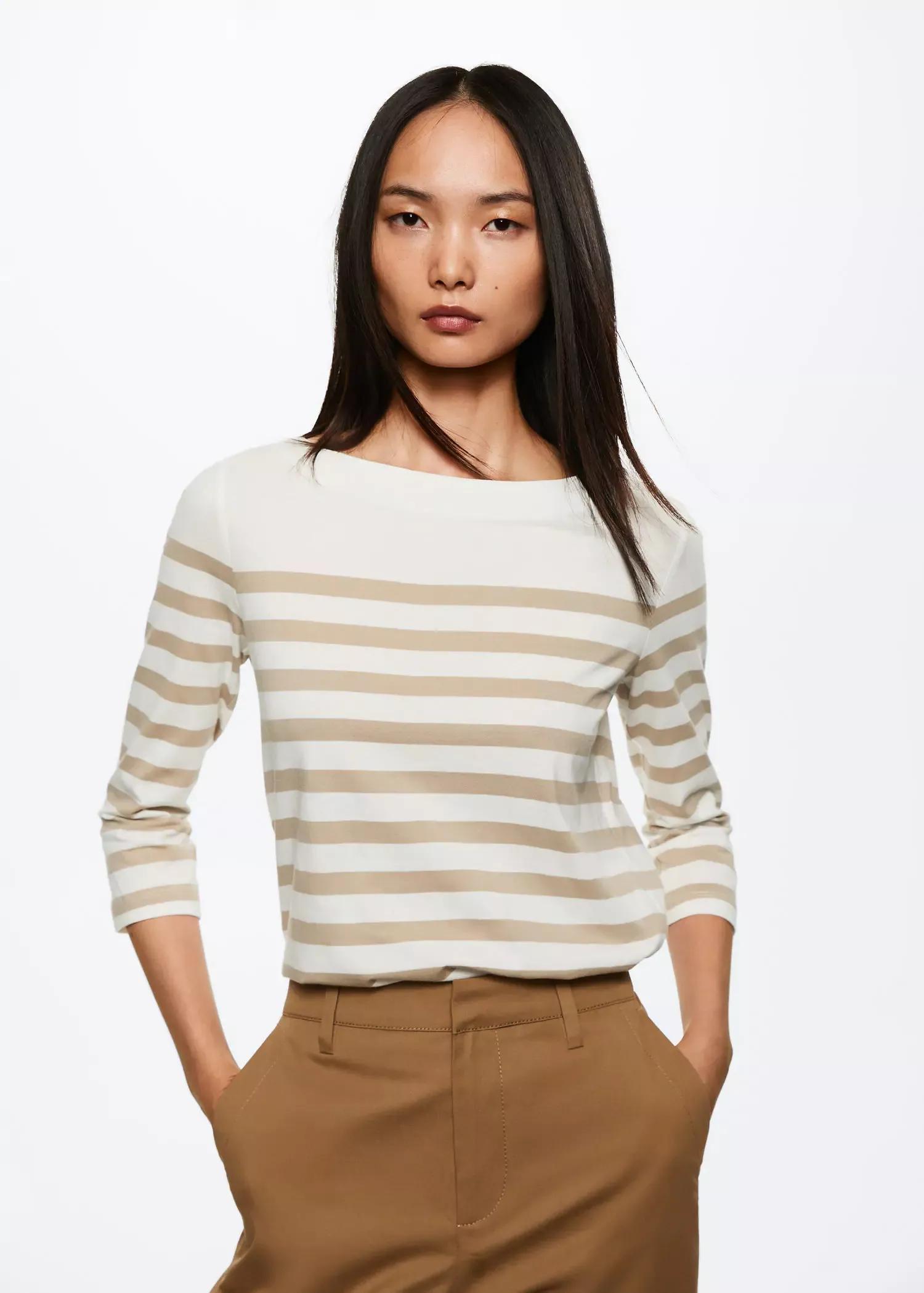 Brown Striped Cotton T-Shirt, , large image number 0