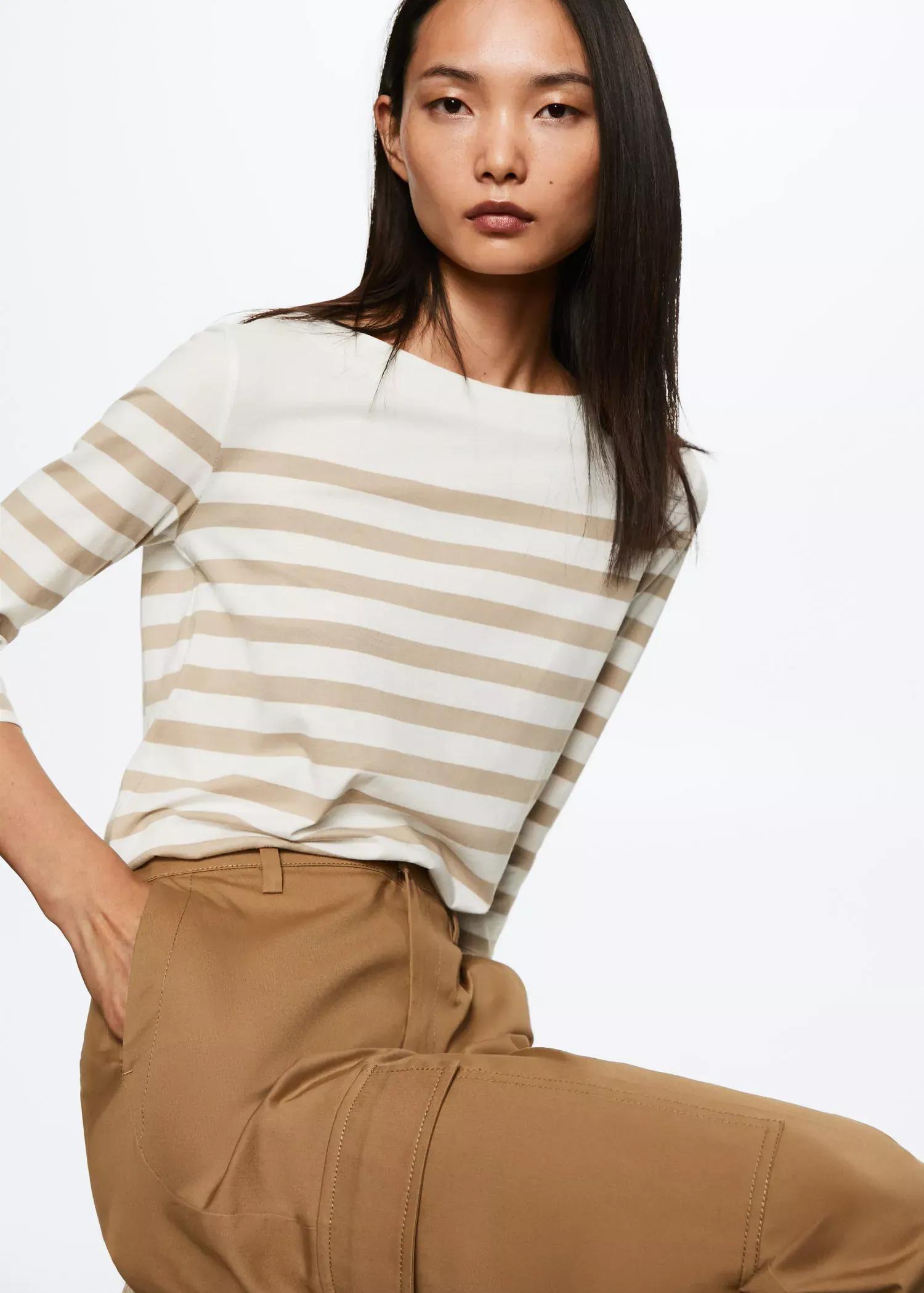 Brown Striped Cotton T-Shirt, , large image number 1
